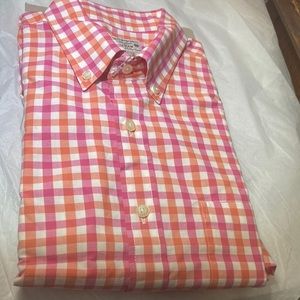 J.Crew Tailored woven Men’s Shirt Med plaid orange pink white 100% cotton NWOT